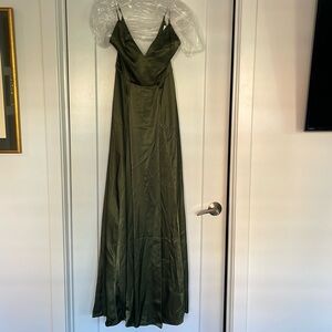 Brand new, never worn olive green bridesmaid dress from David’s Bridal.